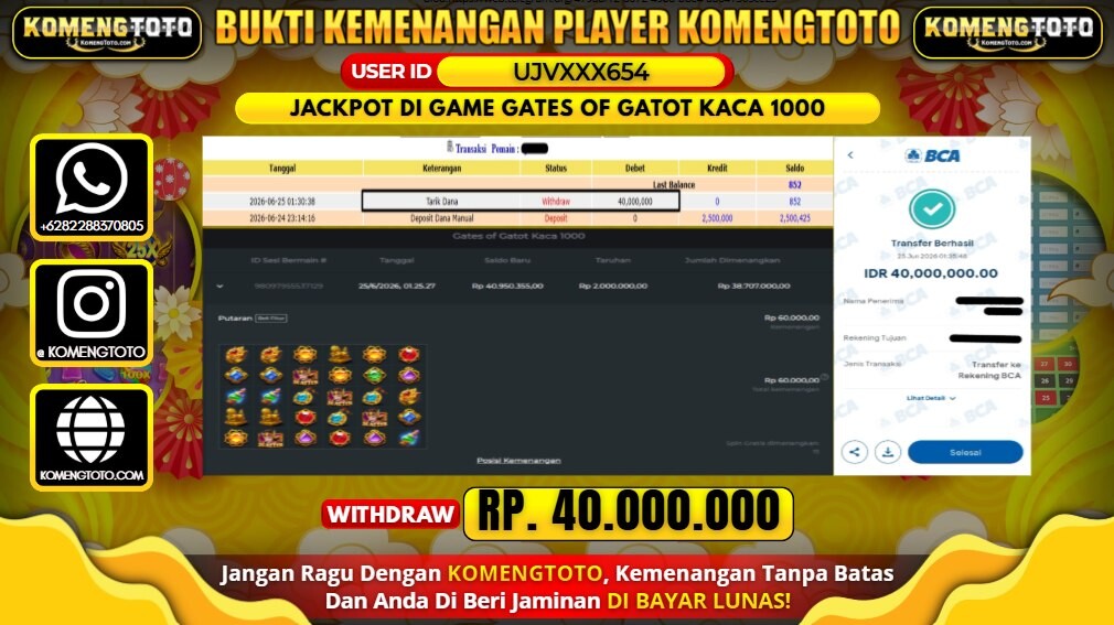 LAGI & LAGI!! KEMENANGAN BESAR DI SLOT GATES OF GATOT KACA 1000 SEBESAR Rp.40.000.000 KOMENGTOTO BAYAR LUNAS SECEPAT KILAT !! KOMENGTOTO BAYAR SECEPAT KILAT !!