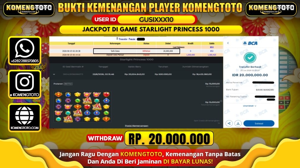 LAGI & LAGI!! KEMENANGAN BESAR DI SLOT STARLIGHT PRINCESS 1000 SEBESAR Rp.20.000.000 KOMENGTOTO BAYAR LUNAS SECEPAT KILAT !! KOMENGTOTO BAYAR SECEPAT KILAT !!