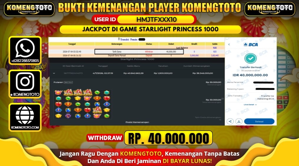LAGI & LAGI!! KEMENANGAN BESAR DI SLOT STARLIGHT PRINCESS 1000 SEBESAR Rp.40.000.000 KOMENGTOTO BAYAR LUNAS SECEPAT KILAT !! KOMENGTOTO BAYAR SECEPAT KILAT !!