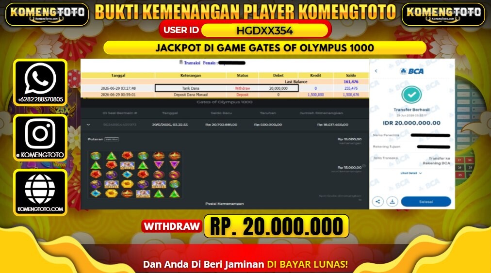 LAGI & LAGI!! KEMENANGAN BESAR DI SLOT GATES OF OLYMPUS 1000 SEBESAR Rp.20.000.000 KOMENGTOTO BAYAR LUNAS SECEPAT KILAT !! KOMENGTOTO BAYAR SECEPAT KILAT !!