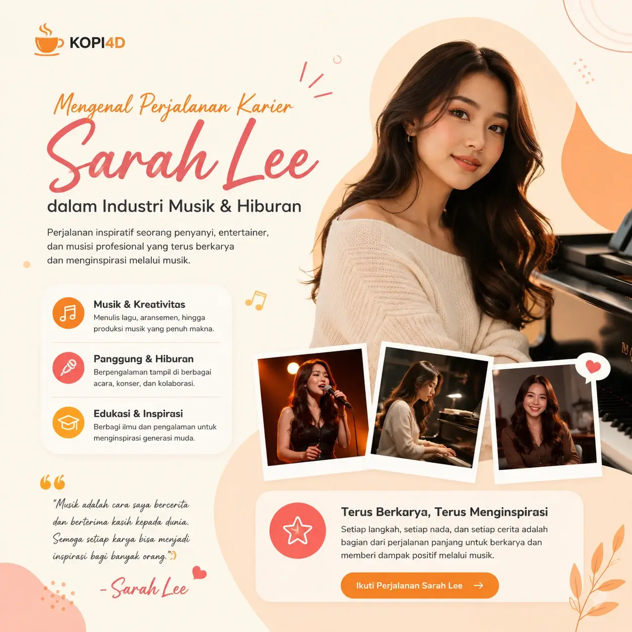 KOPI4D: Mengenal Perjalanan Karier Sarah Lee dalam Industri Musik & Hiburan