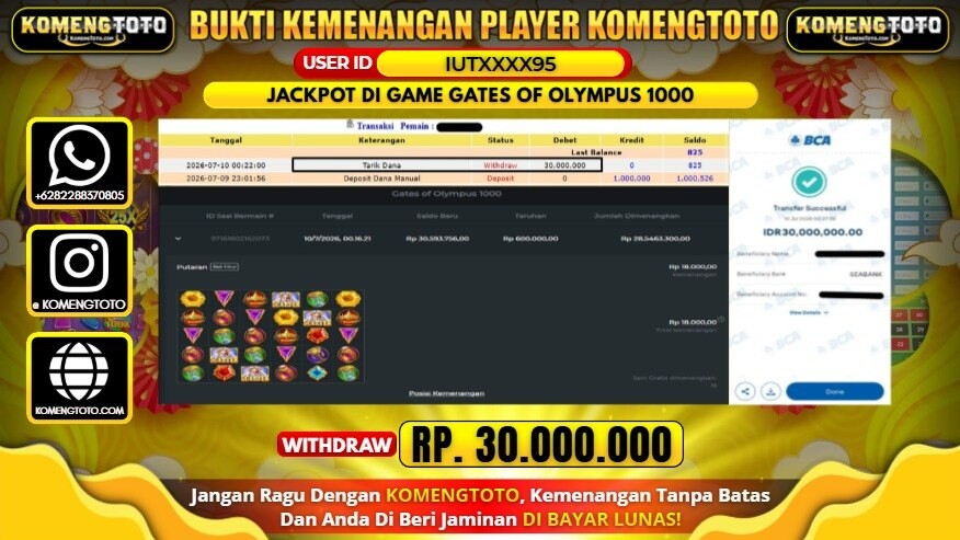 LAGI & LAGI!! KEMENANGAN BESAR DI SLOT GATES OF OLYMPUS 1000 SEBESAR Rp.30.000.000 KOMENGTOTO BAYAR LUNAS SECEPAT KILAT !! KOMENGTOTO BAYAR SECEPAT KILAT !!