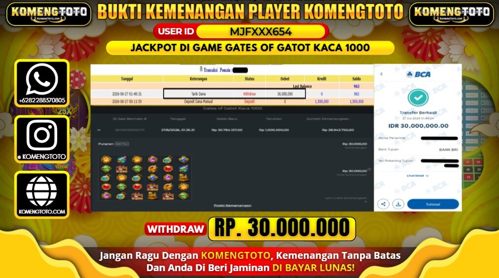 LAGI & LAGI!! KEMENANGAN BESAR DI SLOT GATES OF GATOT KACA 1000 SEBESAR Rp.30.000.000 KOMENGTOTO BAYAR LUNAS SECEPAT KILAT !! KOMENGTOTO BAYAR SECEPAT KILAT !!