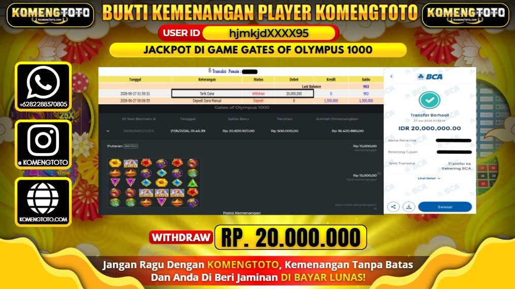 LAGI & LAGI!! KEMENANGAN BESAR DI SLOT GATES OF OLYMPUS 1000 SEBESAR Rp.20.000.000 KOMENGTOTO BAYAR LUNAS SECEPAT KILAT !! KOMENGTOTO BAYAR SECEPAT KILAT !!