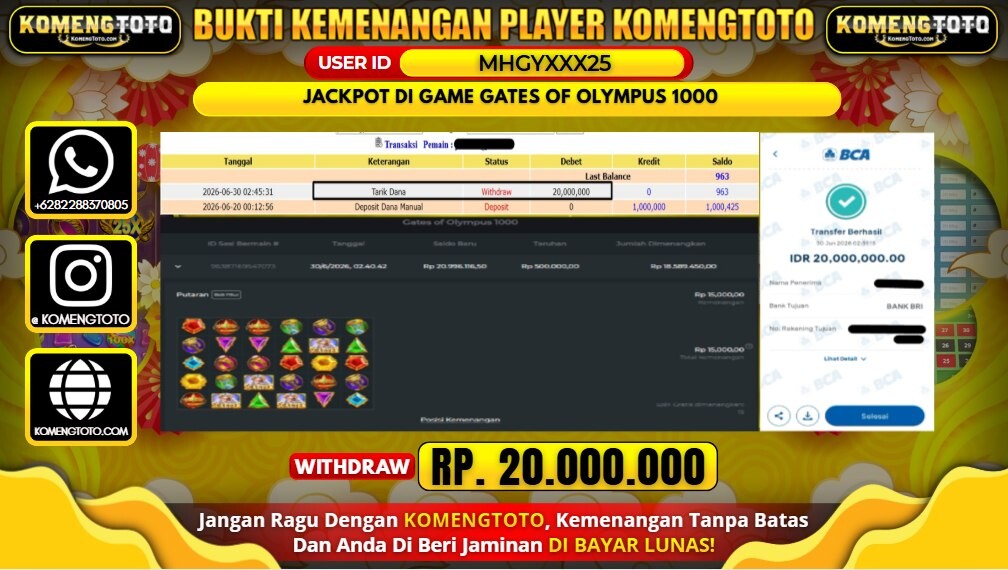 LAGI & LAGI!! KEMENANGAN BESAR DI SLOT GATES OF OLYMPUS 1000 SEBESAR Rp.20.000.000 KOMENGTOTO BAYAR LUNAS SECEPAT KILAT !! KOMENGTOTO BAYAR SECEPAT KILAT !!