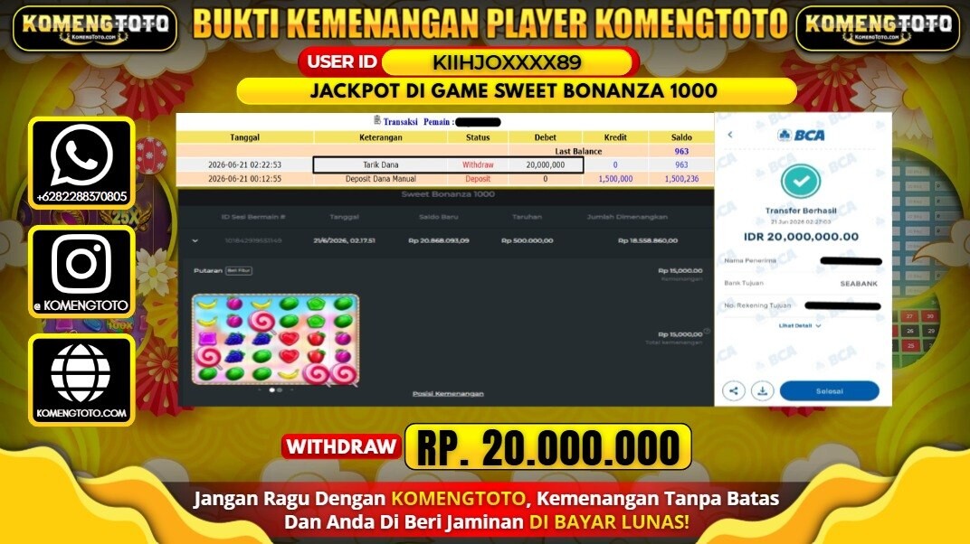 LAGI & LAGI!! KEMENANGAN BESAR DI SLOT SWEET BONANZA 1000 SEBESAR Rp.20.000.000 KOMENGTOTO BAYAR LUNAS SECEPAT KILAT !! KOMENGTOTO BAYAR SECEPAT KILAT !!