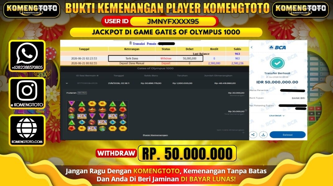LAGI & LAGI!! KEMENANGAN BESAR DI SLOT GATES OF OLYMPUS 1000 SEBESAR Rp.50.000.000 KOMENGTOTO BAYAR LUNAS SECEPAT KILAT !! KOMENGTOTO BAYAR SECEPAT KILAT !!