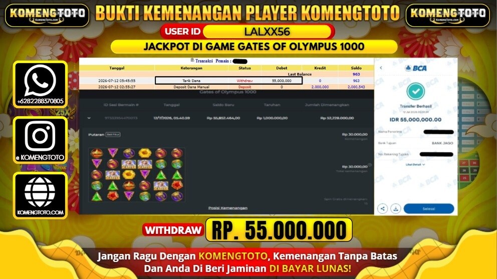 LAGI & LAGI!! KEMENANGAN BESAR DI SLOT GATES OF OLYMPUS 1000 SEBESAR Rp.55.000.000 KOMENGTOTO BAYAR LUNAS SECEPAT KILAT !! KOMENGTOTO BAYAR SECEPAT KILAT !!