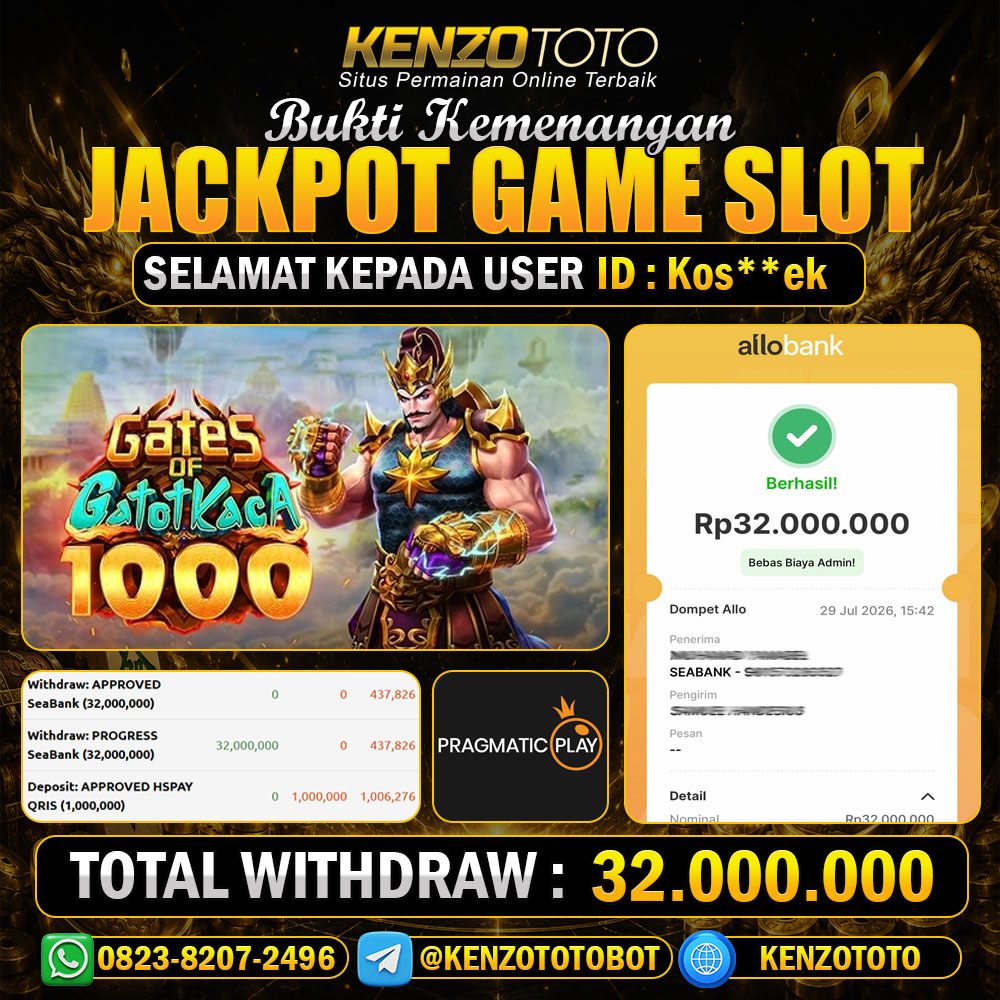 KENZOTOTO JACKPOT GATE OF GATOTKACA 1000   Rp.32.000.000 LUNAS