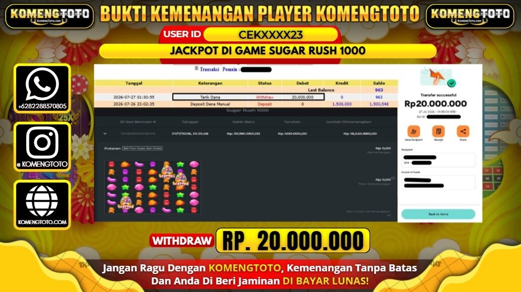 LAGI & LAGI!! KEMENANGAN BESAR DI SLOT SUGAR RUSH 1000 SEBESAR Rp.20.000.000 KOMENGTOTO BAYAR LUNAS SECEPAT KILAT !! KOMENGTOTO BAYAR SECEPAT KILAT !!