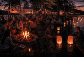 Lagerfeuer und Musik am See