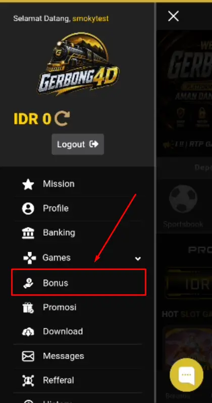 Langkah 2: Klik menu BONUS