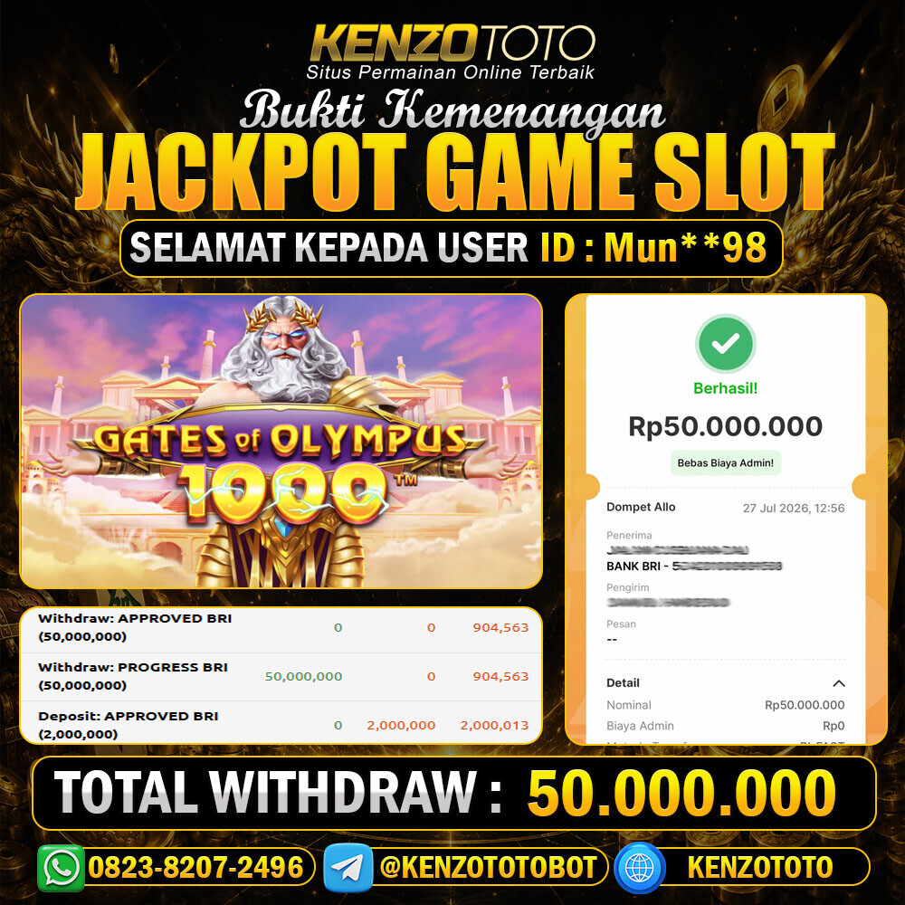 KENZOTOTO JACKPOT GATE OF OLYMPUS 1000   Rp.50.000.000 LUNAS