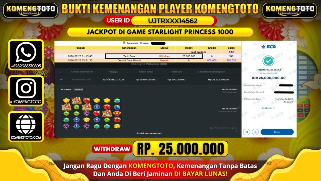 LAGI & LAGI!! KEMENANGAN BESAR DI SLOT GSTARLIGHT PRINCESS 1000 SEBESAR Rp. 25.000.000 KOMENGTOTO BAYAR LUNAS SECEPAT KILAT !! KOMENGTOTO BAYAR SECEPAT KILAT !!