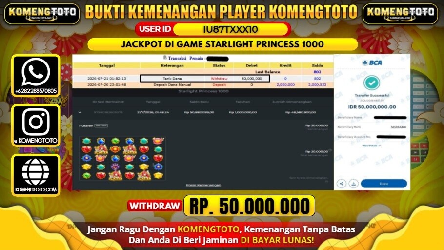 LAGI & LAGI!! KEMENANGAN BESAR DI SLOT STARLIGHT PRINCESS 1000   SEBESAR Rp.50.000.000 KOMENGTOTO BAYAR LUNAS SECEPAT KILAT !! KOMENGTOTO BAYAR SECEPAT KILAT !!