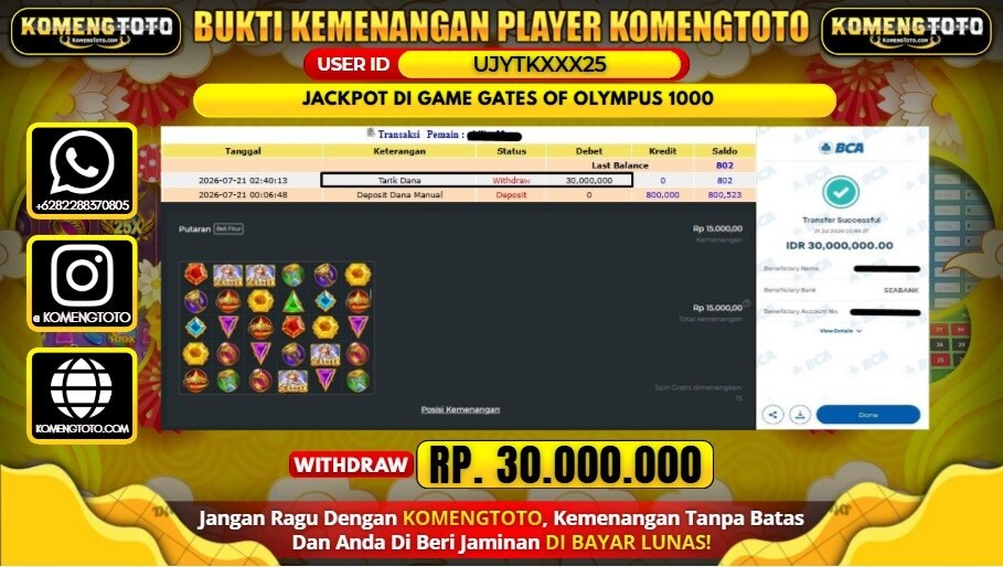 LAGI & LAGI!! KEMENANGAN BESAR DI SLOT GATES OF OLYMPUS 1000 SEBESAR Rp. 30.000.000 KOMENGTOTO BAYAR LUNAS SECEPAT KILAT !! KOMENGTOTO BAYAR SECEPAT KILAT !!