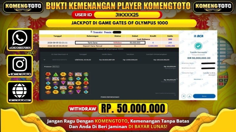 LAGI & LAGI!! KEMENANGAN BESAR DI SLOT GAME GATES OF OLYMPUS 1000 SEBESAR Rp.50.000.000 KOMENGTOTO BAYAR LUNAS SECEPAT KILAT !! KOMENGTOTO BAYAR SECEPAT KILAT !!