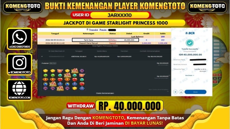 LAGI & LAGI!! KEMENANGAN BESAR DI SLOT STARLIGHT PRINCESS 1000 SEBESAR Rp.40.000.000 KOMENGTOTO BAYAR LUNAS SECEPAT KILAT !! KOMENGTOTO BAYAR SECEPAT KILAT !!