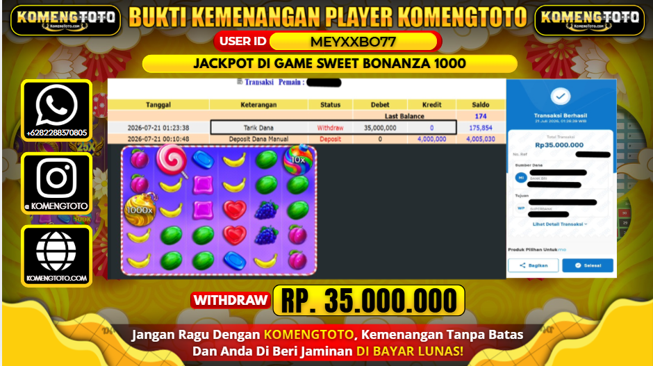 LAGI & LAGI!! KEMENANGAN BESAR DI SLOT GAME SWEET BONANZA 1000 SEBESAR Rp.35.000.000 KOMENGTOTO BAYAR LUNAS SECEPAT KILAT !! KOMENGTOTO BAYAR SECEPAT KILAT !!
