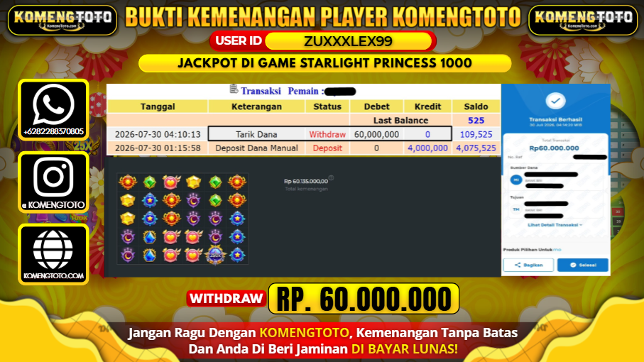LAGI & LAGI!! KEMENANGAN BESAR DI SLOTSTARLIGHT PRINCESS 1000 SEBESAR Rp.60.000.000 KOMENGTOTO BAYAR LUNAS SECEPAT KILAT !! KOMENGTOTO BAYAR SECEPAT KILAT !!