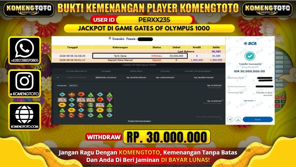 LAGI & LAGI!! KEMENANGAN BESAR DI SLOT GAME GATES OF OLYMPUS 1000 SEBESAR Rp.30.000.000 KOMENGTOTO BAYAR LUNAS SECEPAT KILAT !! KOMENGTOTO BAYAR SECEPAT KILAT !!