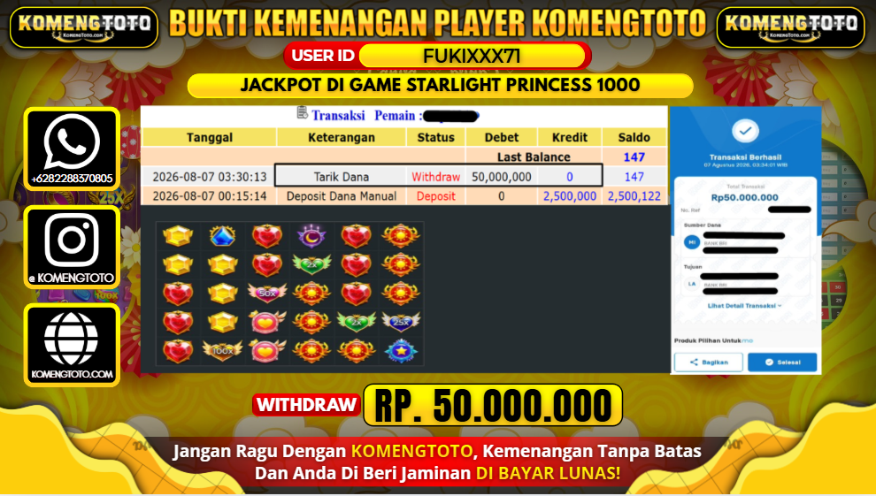 LAGI & LAGI!! KEMENANGAN BESAR DI SLOT  GAME STARLIGHT PRINCESS 1000  SEBESAR Rp.50.000.000 KOMENGTOTO BAYAR LUNAS SECEPAT KILAT !! KOMENGTOTO BAYAR SECEPAT KILAT !!