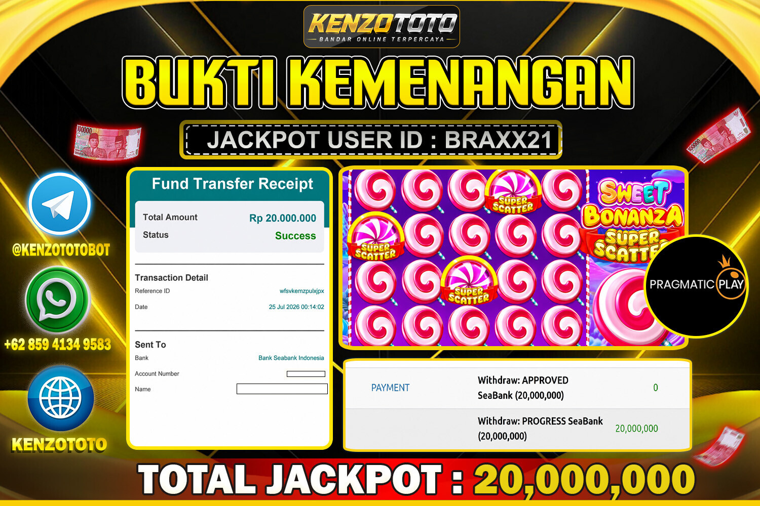 KENZOTOTO JACKPOT SWEET BONANZA SUPER SCATTER   Rp.20.000.000 LUNAS