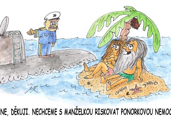 vtip humor ponorka ostrov manzele