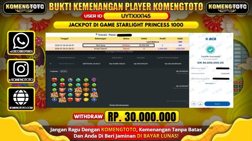 LAGI & LAGI!! KEMENANGAN BESAR DI SLOT GSTARLIGHT PRINCESS 1000 SEBESAR Rp. 30.000.000 KOMENGTOTO BAYAR LUNAS SECEPAT KILAT !! KOMENGTOTO BAYAR SECEPAT KILAT !!