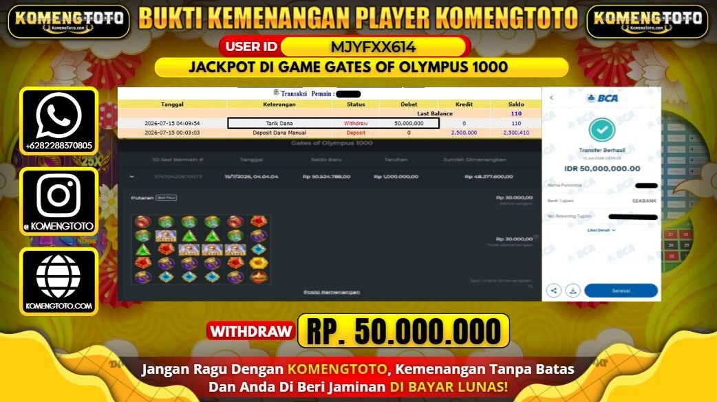 LAGI & LAGI!! KEMENANGAN BESAR DI SLOT GATES OF OLYMPUS 1000 SEBESAR Rp. 50.000.000 KOMENGTOTO BAYAR LUNAS SECEPAT KILAT !! KOMENGTOTO BAYAR SECEPAT KILAT !!