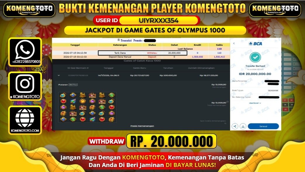 LAGI & LAGI!! KEMENANGAN BESAR DI SLOT GATES OF OLYMPUS 1000 SEBESAR Rp. 20.000.000 KOMENGTOTO BAYAR LUNAS SECEPAT KILAT !! KOMENGTOTO BAYAR SECEPAT KILAT !!