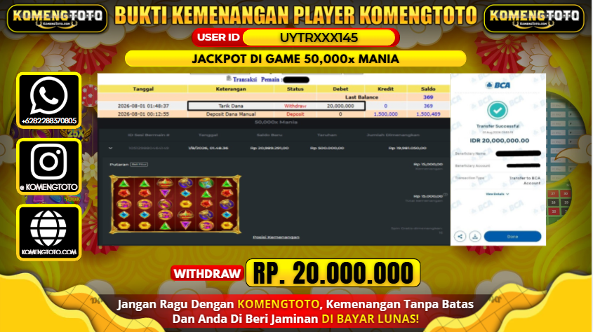 LAGI & LAGI!! KEMENANGAN BESAR DI SLOT GAME 50,000x MANIA SEBESAR Rp.20.000.000 KOMENGTOTO BAYAR LUNAS SECEPAT KILAT !! KOMENGTOTO BAYAR SECEPAT KILAT !!