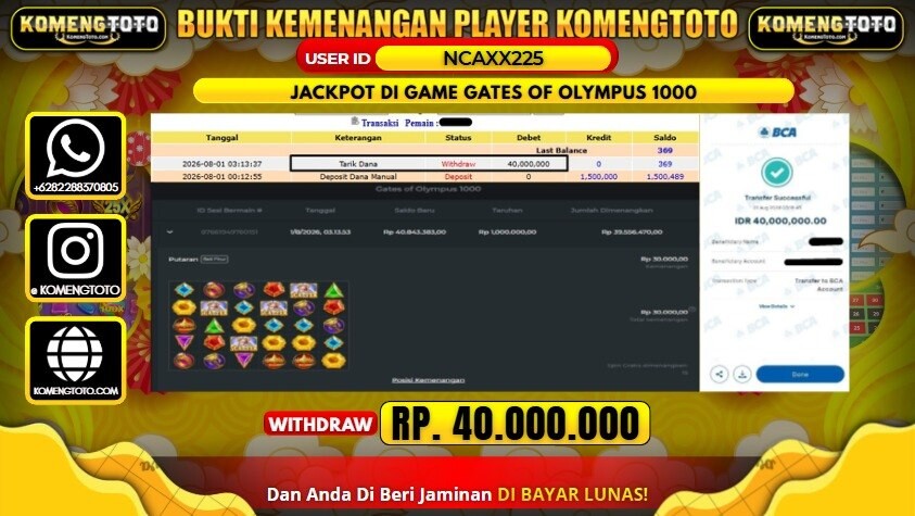 LAGI & LAGI!! KEMENANGAN BESAR DI SLOT GAME GATES OF OLYMPUS 1000 SEBESAR Rp.40.000.000 KOMENGTOTO BAYAR LUNAS SECEPAT KILAT !! KOMENGTOTO BAYAR SECEPAT KILAT !!