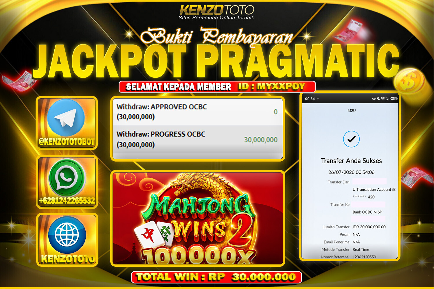 KENZOTOTO JACKPOT MAHJONG WINS 2   Rp.30.000.000 LUNAS