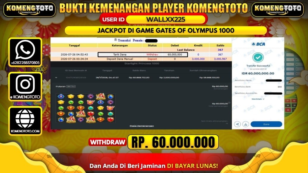 LAGI & LAGI!! KEMENANGAN BESAR DI SLOT GSTARLIGHT PRINCESS 1000 SEBESAR Rp. 60.000.000 KOMENGTOTO BAYAR LUNAS SECEPAT KILAT !! KOMENGTOTO BAYAR SECEPAT KILAT !!