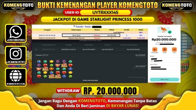 LAGI & LAGI!! KEMENANGAN BESAR DI SLOT GSTARLIGHT PRINCESS 1000 SEBESAR Rp. 20.000.000 KOMENGTOTO BAYAR LUNAS SECEPAT KILAT !! KOMENGTOTO BAYAR SECEPAT KILAT !!
