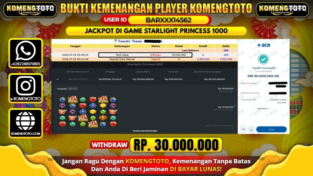 LAGI & LAGI!! KEMENANGAN BESAR DI SLOT GSTARLIGHT PRINCESS 1000 SEBESAR Rp. 30.000.000 KOMENGTOTO BAYAR LUNAS SECEPAT KILAT !! KOMENGTOTO BAYAR SECEPAT KILAT !!