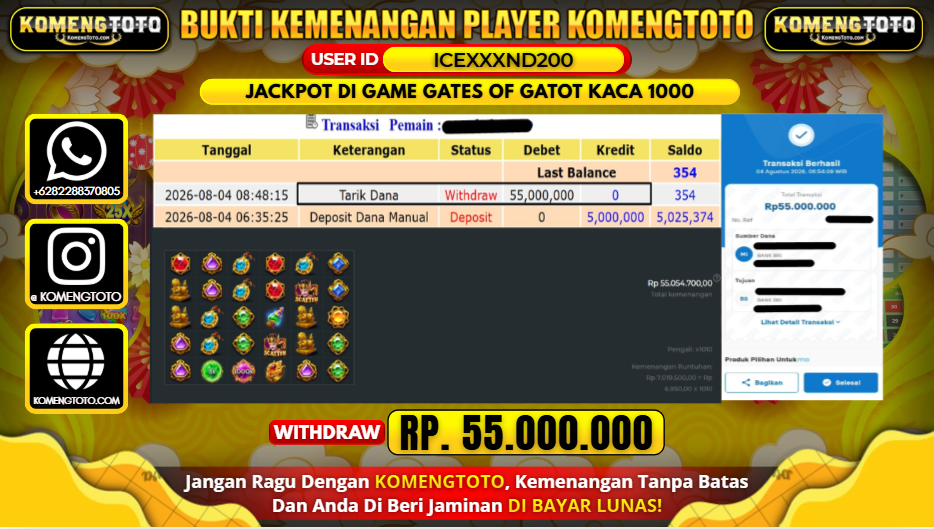 LAGI & LAGI!! KEMENANGAN BESAR DI SLOT GATES OF GATOT KACA 1000 SEBESAR Rp55.000.000 KOMENGTOTO BAYAR LUNAS SECEPAT KILAT !! KOMENGTOTO BAYAR SECEPAT KILAT !!