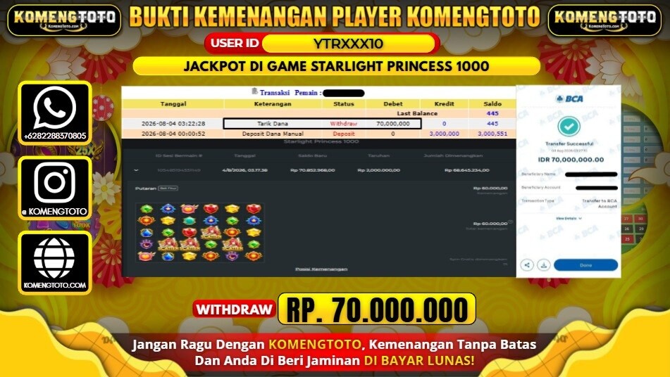 LAGI & LAGI!! KEMENANGAN BESAR DI SLOT STARLIGHT PRINCESS 1000 SEBESAR Rp.70.000.000 KOMENGTOTO BAYAR LUNAS SECEPAT KILAT !! KOMENGTOTO BAYAR SECEPAT KILAT !!