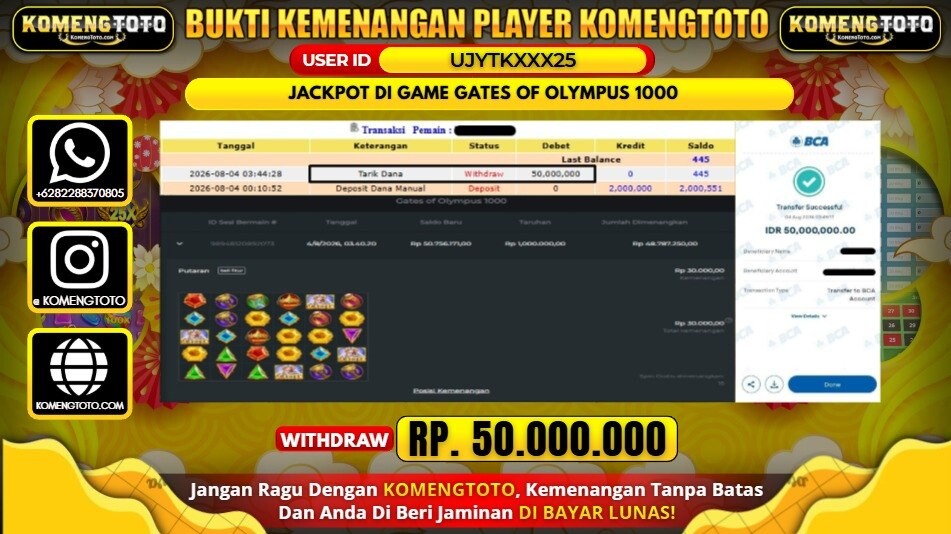 LAGI & LAGI!! KEMENANGAN BESAR DI SLOT GAME GATES OF OLYMPUS 1000 SEBESAR Rp.50.000.000 KOMENGTOTO BAYAR LUNAS SECEPAT KILAT !! KOMENGTOTO BAYAR SECEPAT KILAT !!