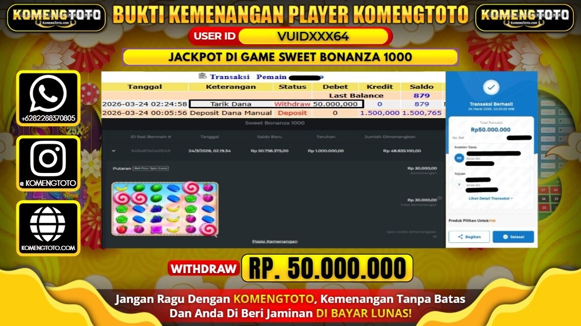 LAGI & LAGI!! KEMENANGAN BESAR DI SLOT SWEET BONANZA 1000 SEBESAR Rp.50.000.000 KOMENGTOTO BAYAR LUNAS SECEPAT KILAT !! KOMENGTOTO BAYAR SECEPAT KILAT !!