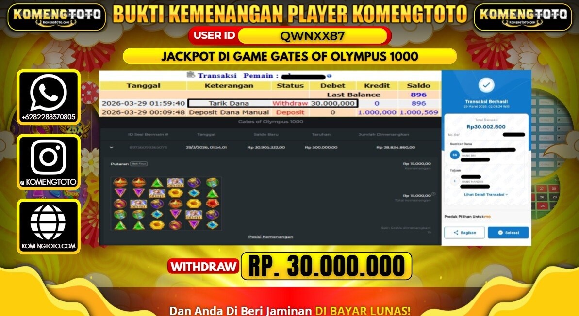 LAGI & LAGI!! KEMENANGAN BESAR DI SLOT GATES OF OLYMPUS 1000 SEBESAR Rp.30.000.000 KOMENGTOTO BAYAR LUNAS SECEPAT KILAT !! KOMENGTOTO BAYAR SECEPAT KILAT !!