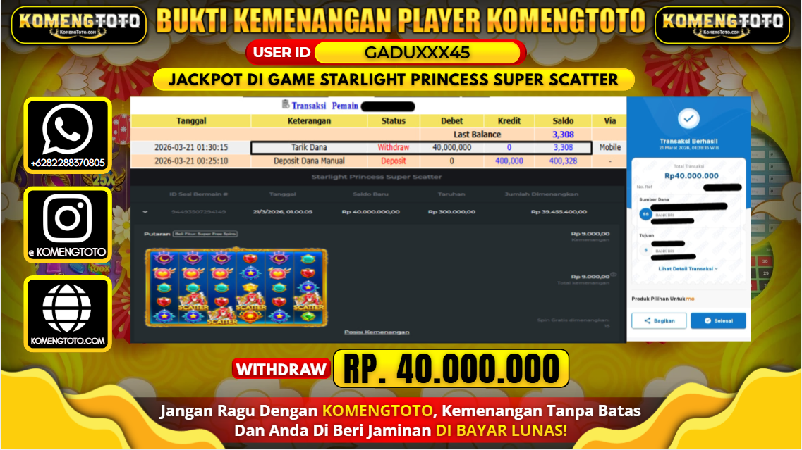 LAGI & LAGI!! KEMENANGAN BESAR DI SLOT STARLIGHT PRINCESS SUPER SCATTER SEBESAR Rp.40.000.000 KOMENGTOTO BAYAR LUNAS SECEPAT KILAT !! KOMENGTOTO BAYAR SECEPAT KILAT !!