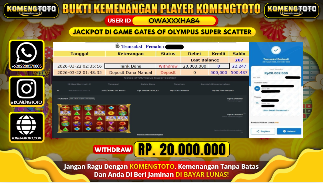 LAGI & LAGI!! KEMENANGAN BESAR DI SLOT GATES OF OLYMPUS SUPER SCATTER SEBESAR Rp.20.000.000 KOMENGTOTO BAYAR LUNAS SECEPAT KILAT !! KOMENGTOTO BAYAR SECEPAT KILAT !!