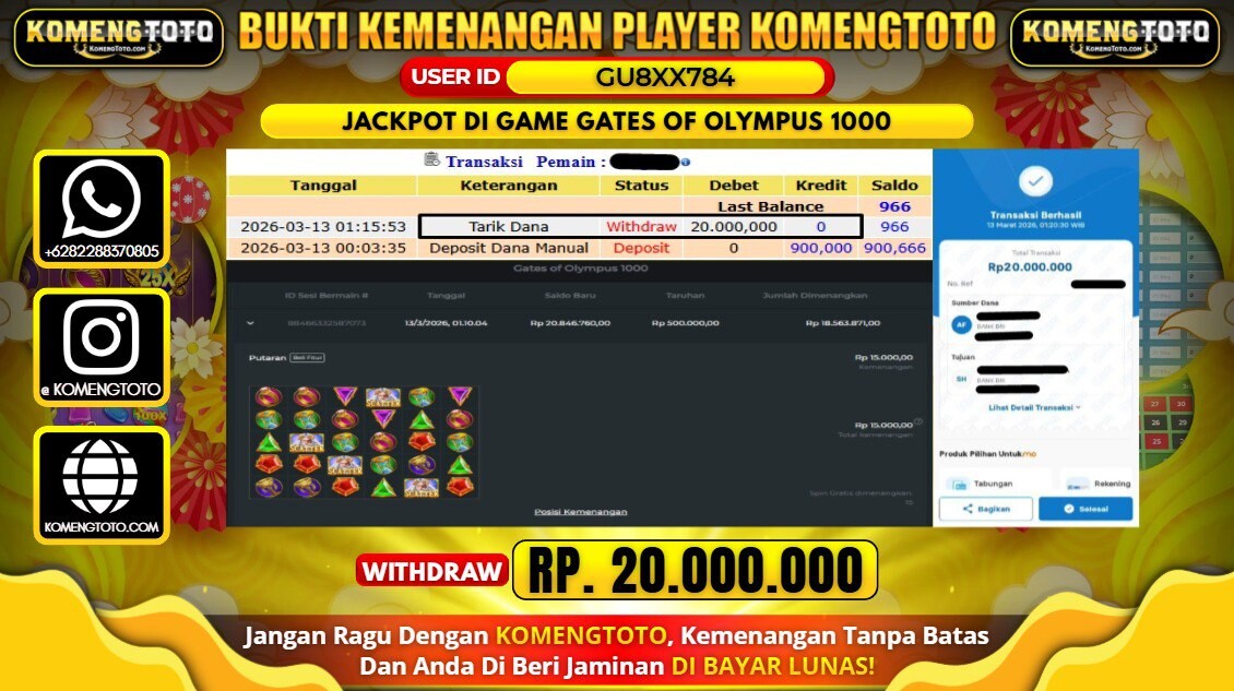 LAGI & LAGI!! KEMENANGAN BESAR DI SLOT GATES OF OLYMPUS 1000 SEBESAR Rp.20.000.000 KOMENGTOTO BAYAR LUNAS SECEPAT KILAT !! KOMENGTOTO BAYAR SECEPAT KILAT !!
