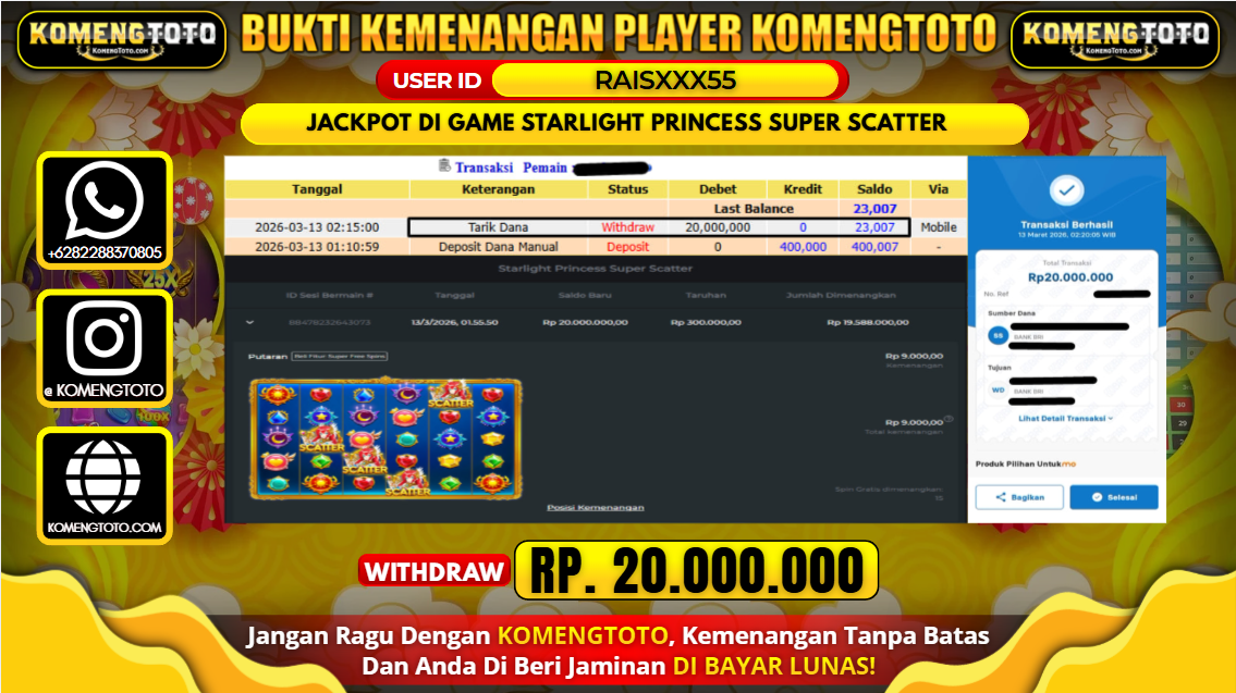 LAGI & LAGI!! KEMENANGAN BESAR DI SLOT STARLIGHT PRINCESS SUPER SCATTER SEBESAR Rp.20.000.000 KOMENGTOTO BAYAR LUNAS SECEPAT KILAT !! KOMENGTOTO BAYAR SECEPAT KILAT !!