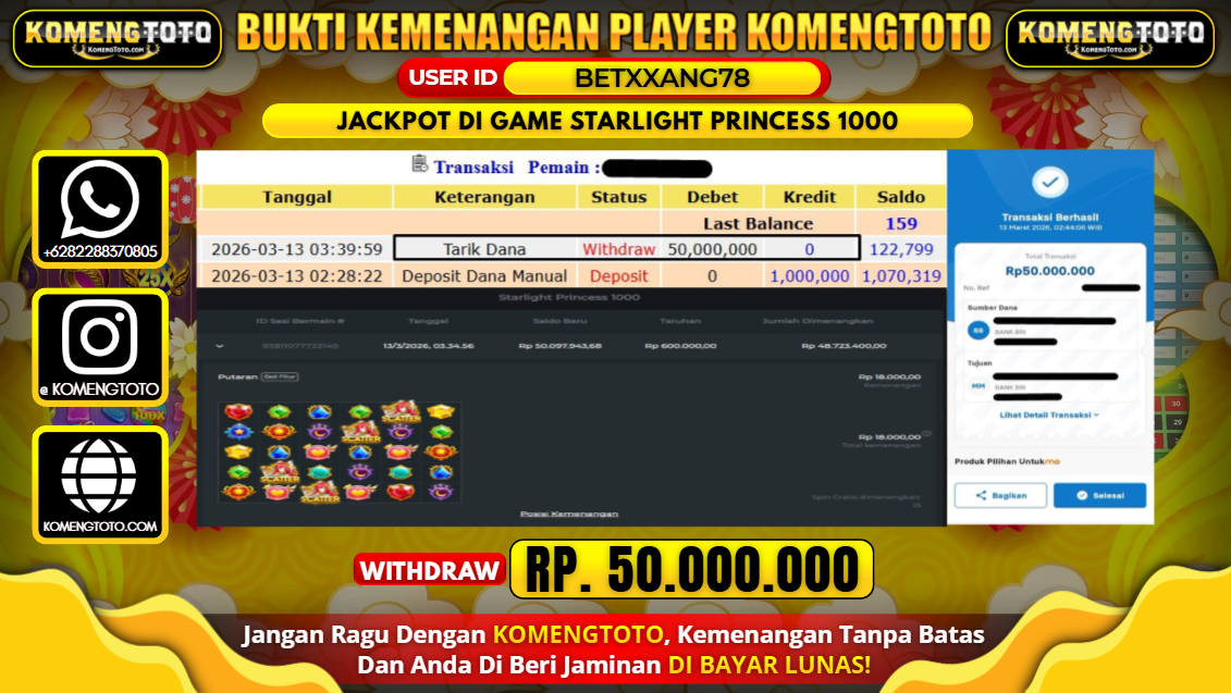 LAGI & LAGI!! KEMENANGAN BESAR DI SLOT STARLIGHT PRINCESS 1000 SEBESAR Rp.50.000.000 KOMENGTOTO BAYAR LUNAS SECEPAT KILAT !! KOMENGTOTO BAYAR SECEPAT KILAT !!