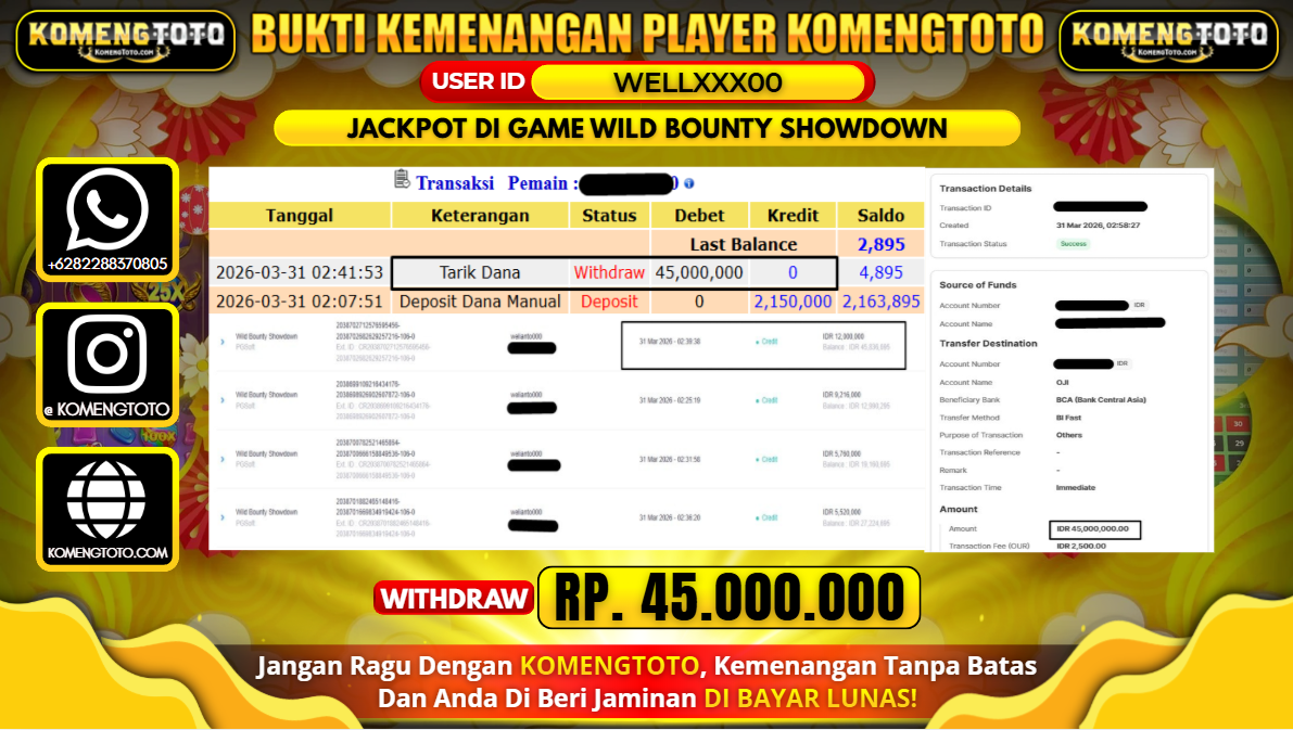 LAGI & LAGI!! KEMENANGAN BESAR DI SLOT WILD BOUNTY SHOWDOWN SEBESAR Rp.45.000.000 KOMENGTOTO BAYAR LUNAS SECEPAT KILAT !! KOMENGTOTO BAYAR SECEPAT KILAT !!