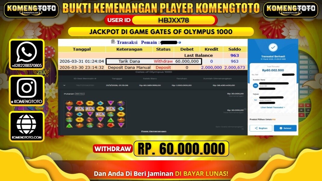 LAGI & LAGI!! KEMENANGAN BESAR DI SLOT GATES OF OLYMPUS 1000 SEBESAR Rp.60.000.000 KOMENGTOTO BAYAR LUNAS SECEPAT KILAT !! KOMENGTOTO BAYAR SECEPAT KILAT !!