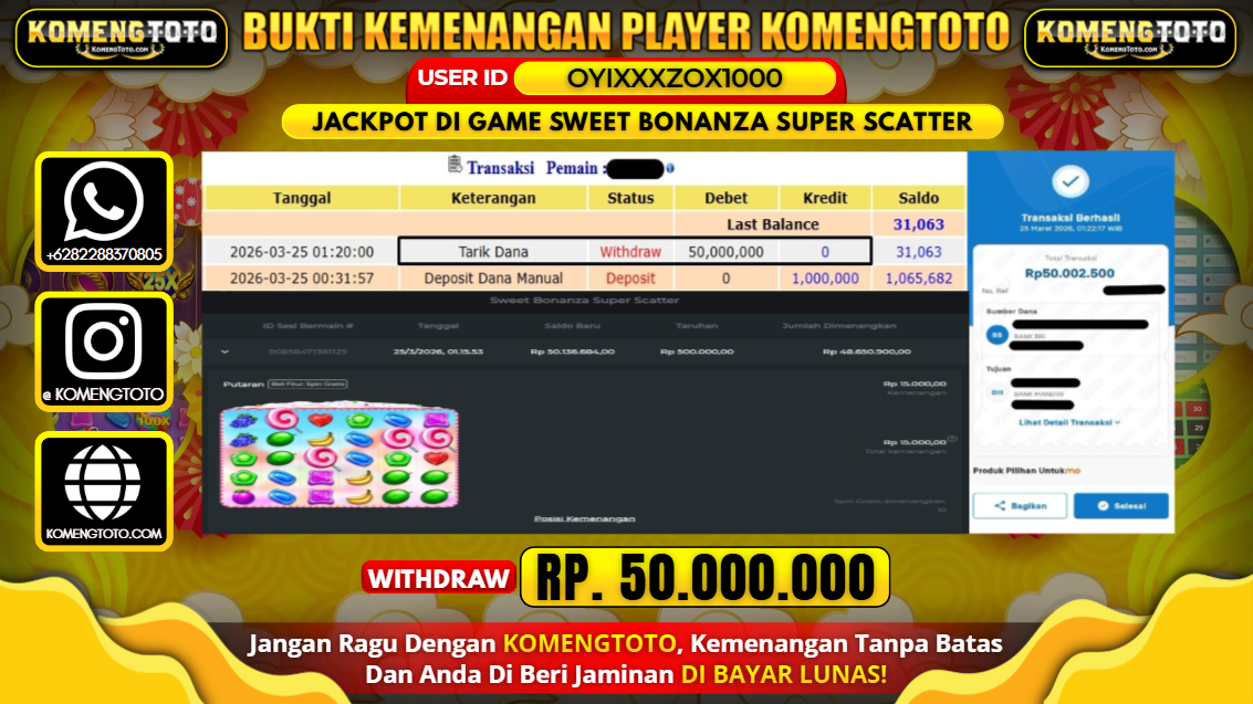 LAGI & LAGI!! KEMENANGAN BESAR DI SLOT SWEET BONANZA SUPER SCATTER SEBESAR Rp.50.000.000 KOMENGTOTO BAYAR LUNAS SECEPAT KILAT !! KOMENGTOTO BAYAR SECEPAT KILAT !!